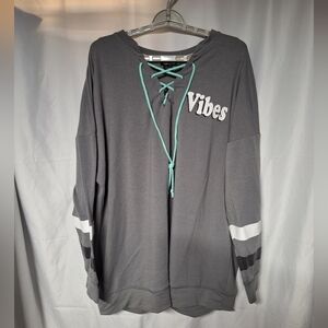 Miss Chievous Gray Lace-Up Sweatshirt with Vibes Print